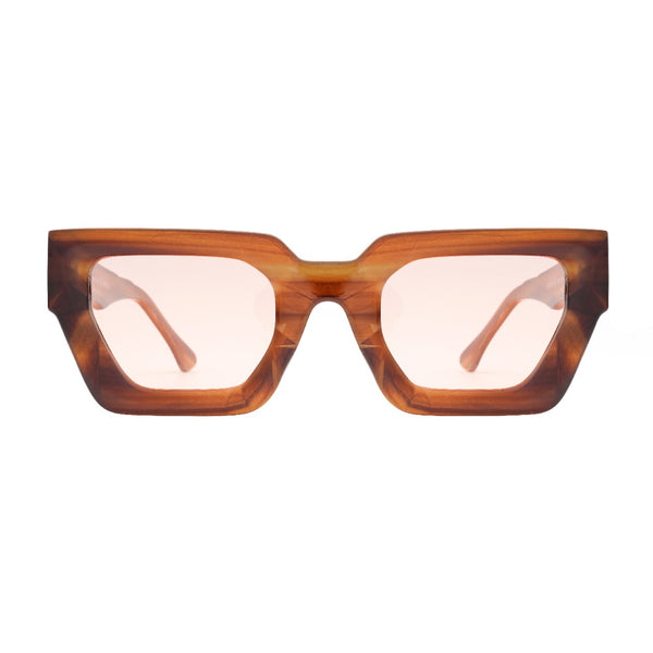 LUMI | Striped Light Brown  | Pink Lens