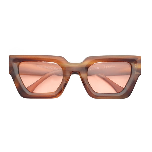 LUMI | Striped Light Brown  | Pink Lens