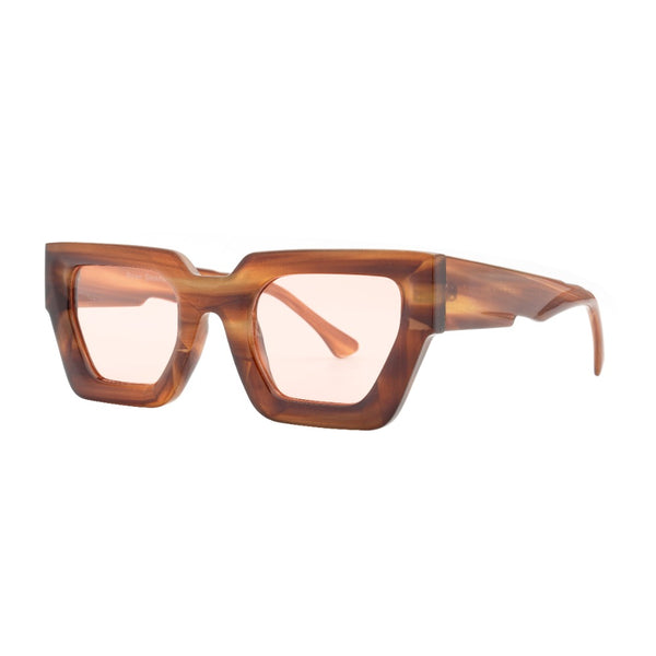 LUMI | Striped Light Brown  | Pink Lens