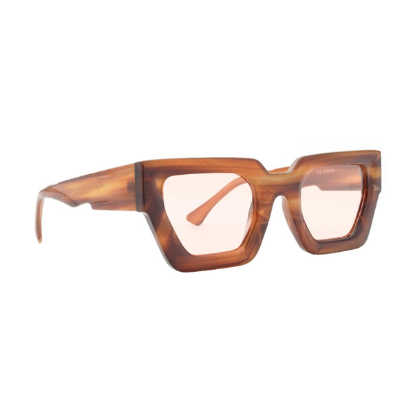 LUMI | Striped Light Brown  | Pink Lens