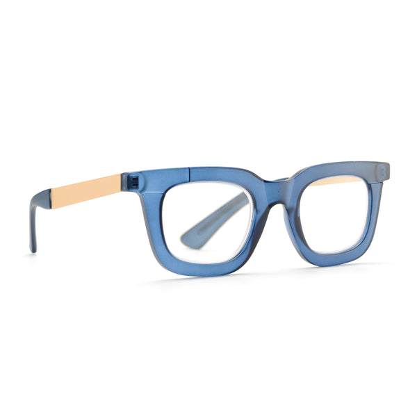OLIVIA | Matte Transparent Blue | Matte Gold Temples |Blue Light