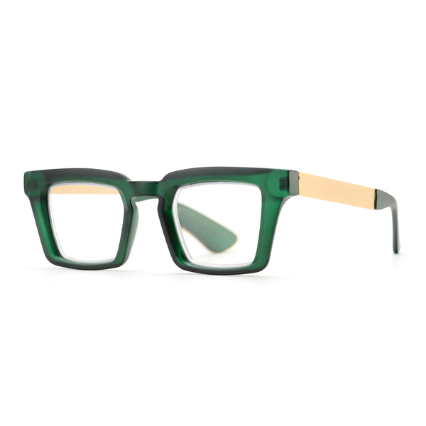 KAYDEN | Matte Transparent Green | Matte Gold Temples | Blue Light