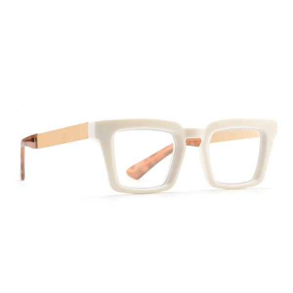 KAYDEN | Matte White | Matte Gold Temples | Blue Light